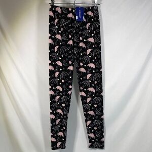 Piphany Black Leggings with Pink Umbrella Print Size S/M NWT